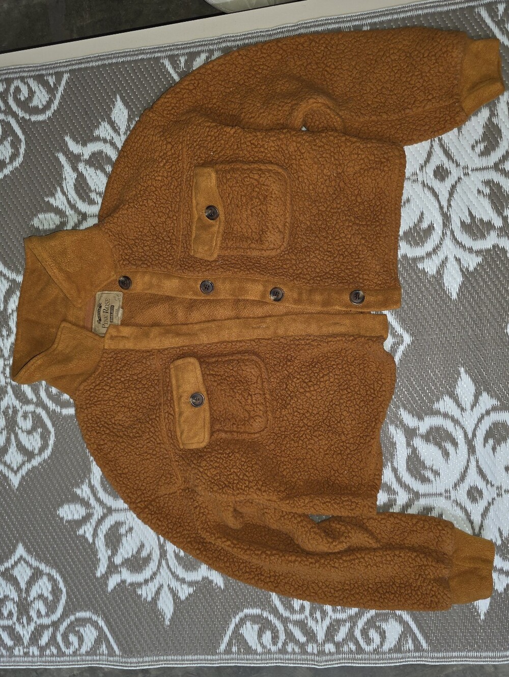Pink Rose Rust Orange Sherpa Button-Front Puffer Jacket
